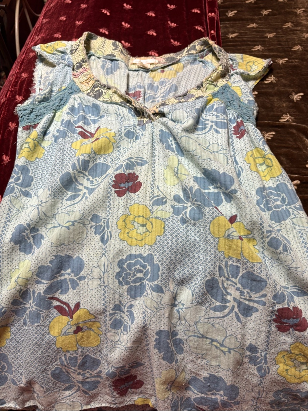 Lux Floral Printed Top in Blue, Yellow & Red